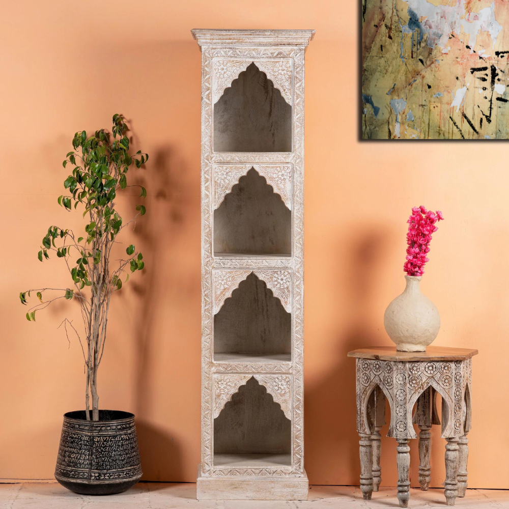Hand Carved Whitewash Bookshelf Hand Carved Whitewash Bookshelf
