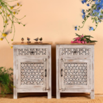 Hand Carved Bedside Table Set of 2