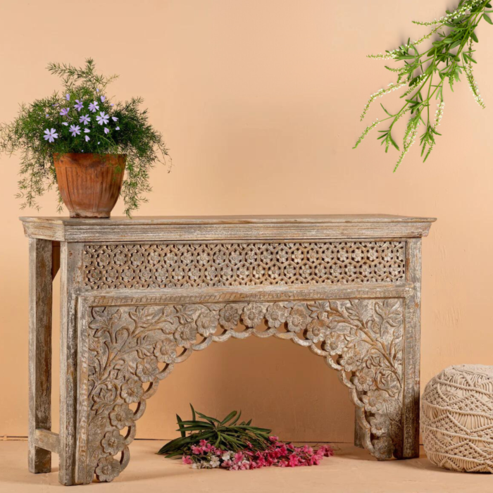 Hand Carved Rustic Jaali Console Table