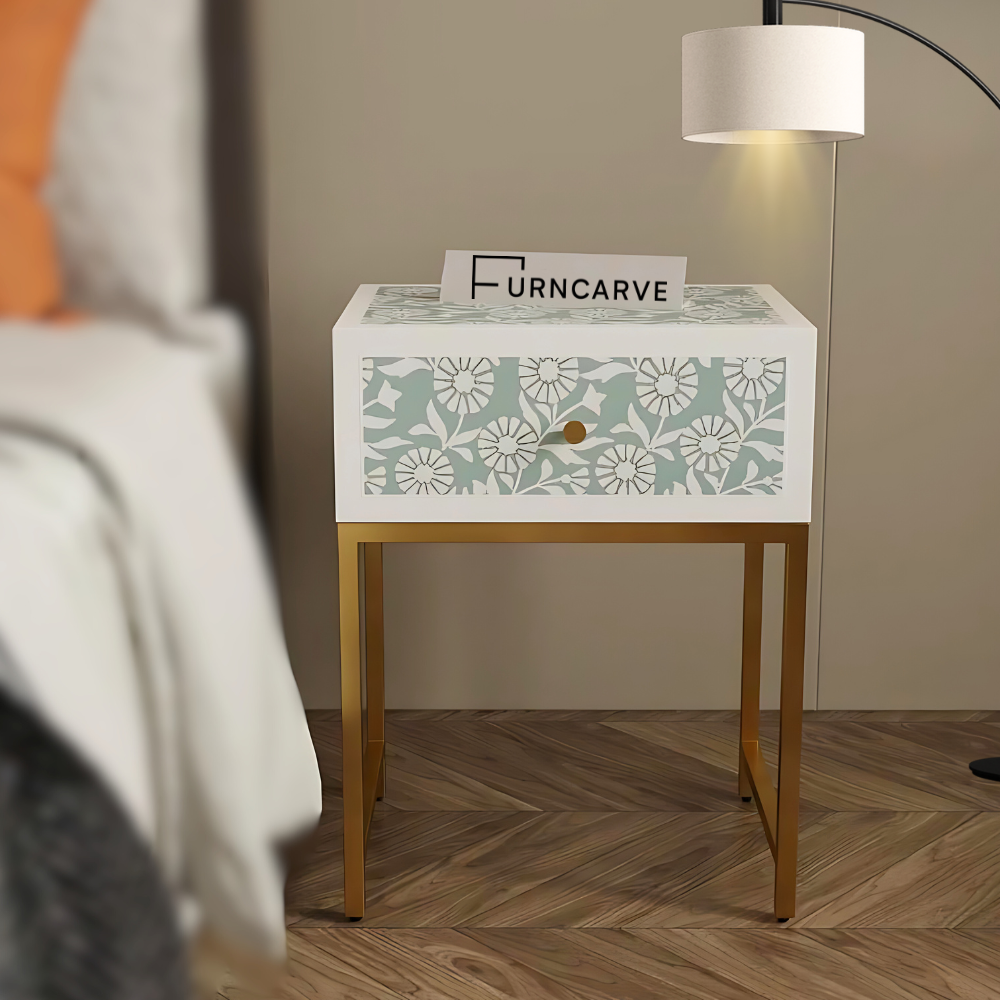 Sunflower Bone Inlay Bedside Table Sunflower Bone Inlay Bedside Table