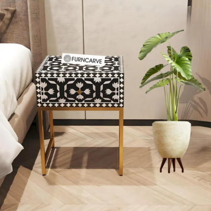 Floral Bone Inlay Bedside Table