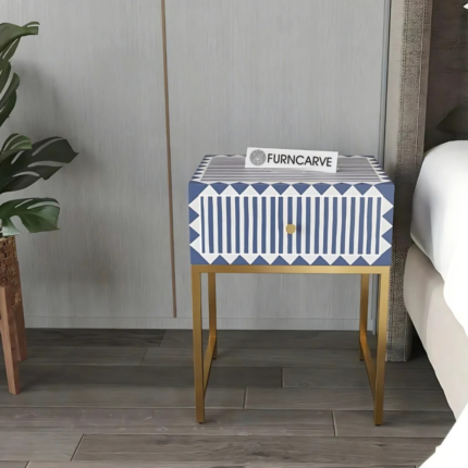 Abstract Design Bone Inlay Bedside Table