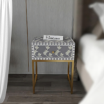 Floral Style Bone Inlay Bedside Table