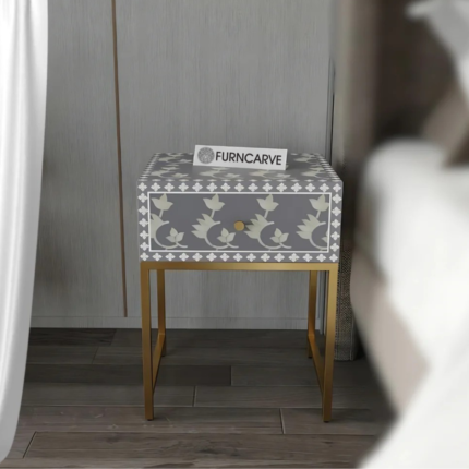 Floral Style Bone Inlay Bedside Table
