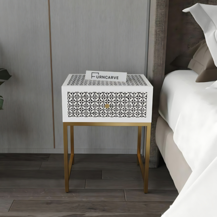 Geometric Flower Bone Inlay Bedside Table