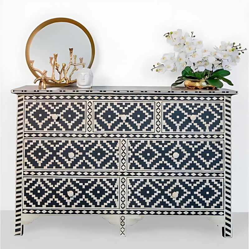 Aztec Bone Inlay Chest of Drawers