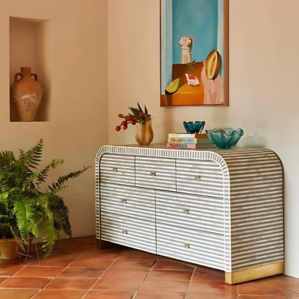 Waterfall Bone Inlay Chest of Drawers