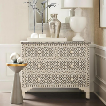 Geometric Design Bone Inlay Chest of Drawers