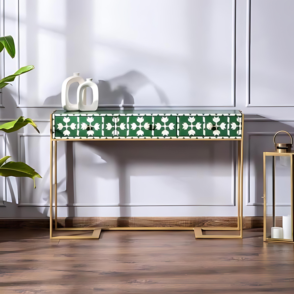 Oxalis Bone Inlay Console Table with 3 Drawers Oxalis Bone Inlay Console Table with 3 Drawers