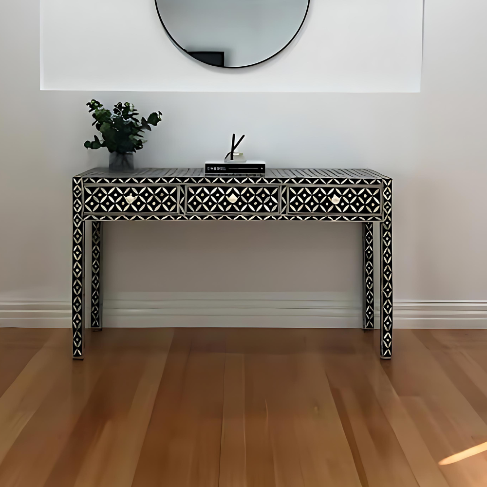 Geometric Black Bone Inlay Console Table Geometric Black Bone Inlay Console Table