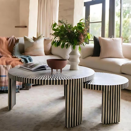 Striped Bone Inlay Nesting Coffee Table