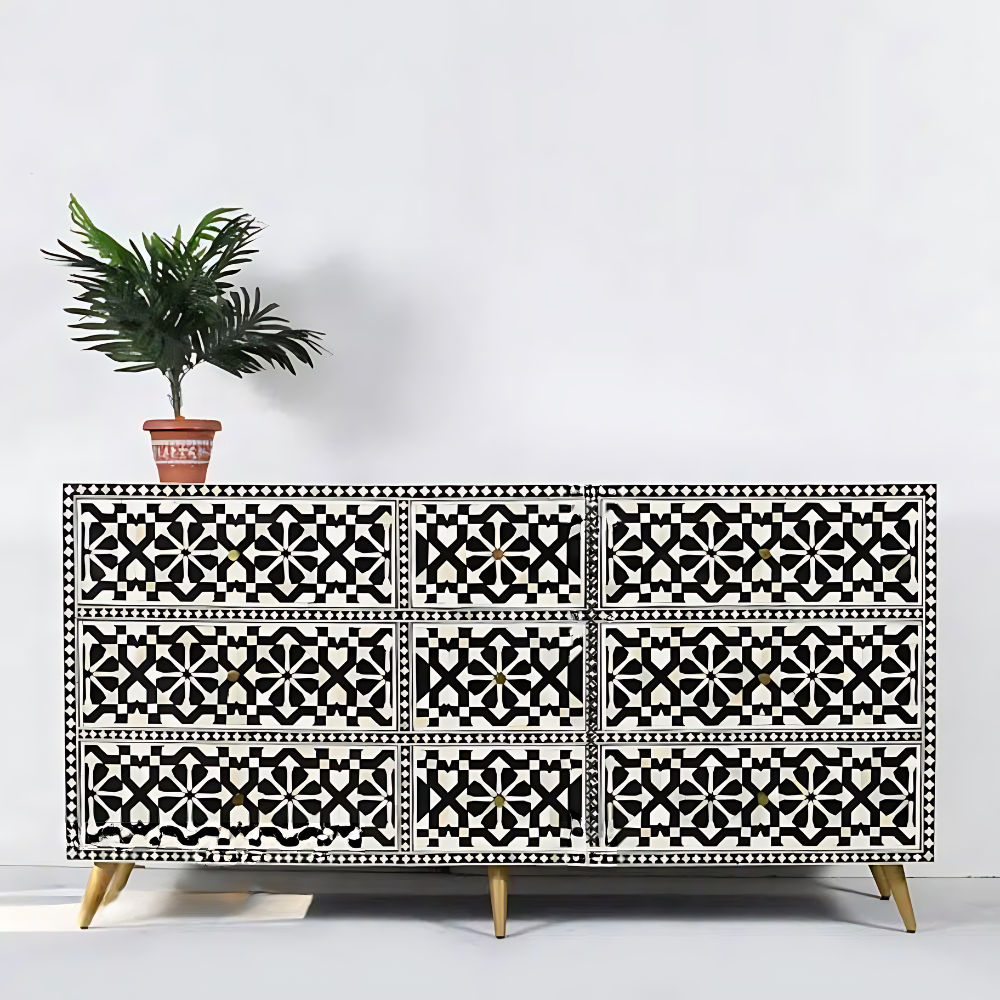 Black Moroccan Bone Inlay Sideboard