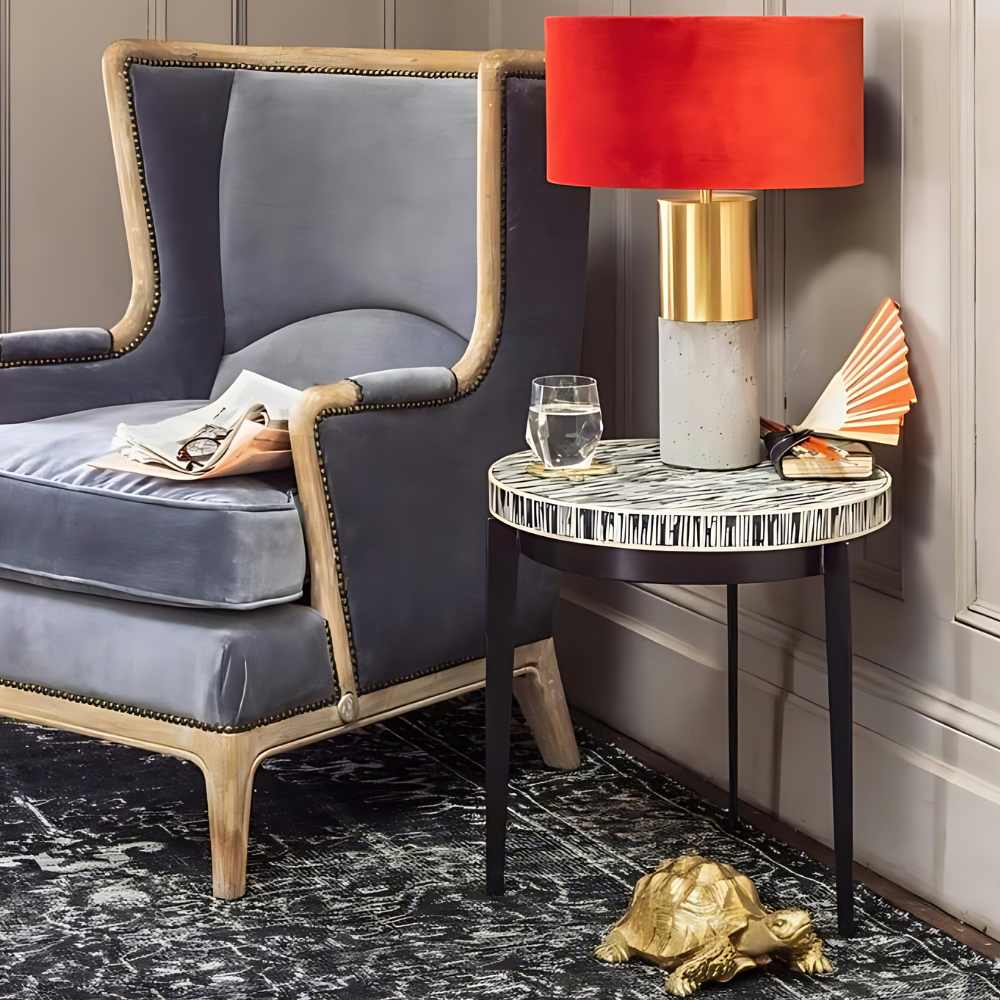 Ewing Round Bone Inlay Side Table Ewing Round Bone Inlay Side Table