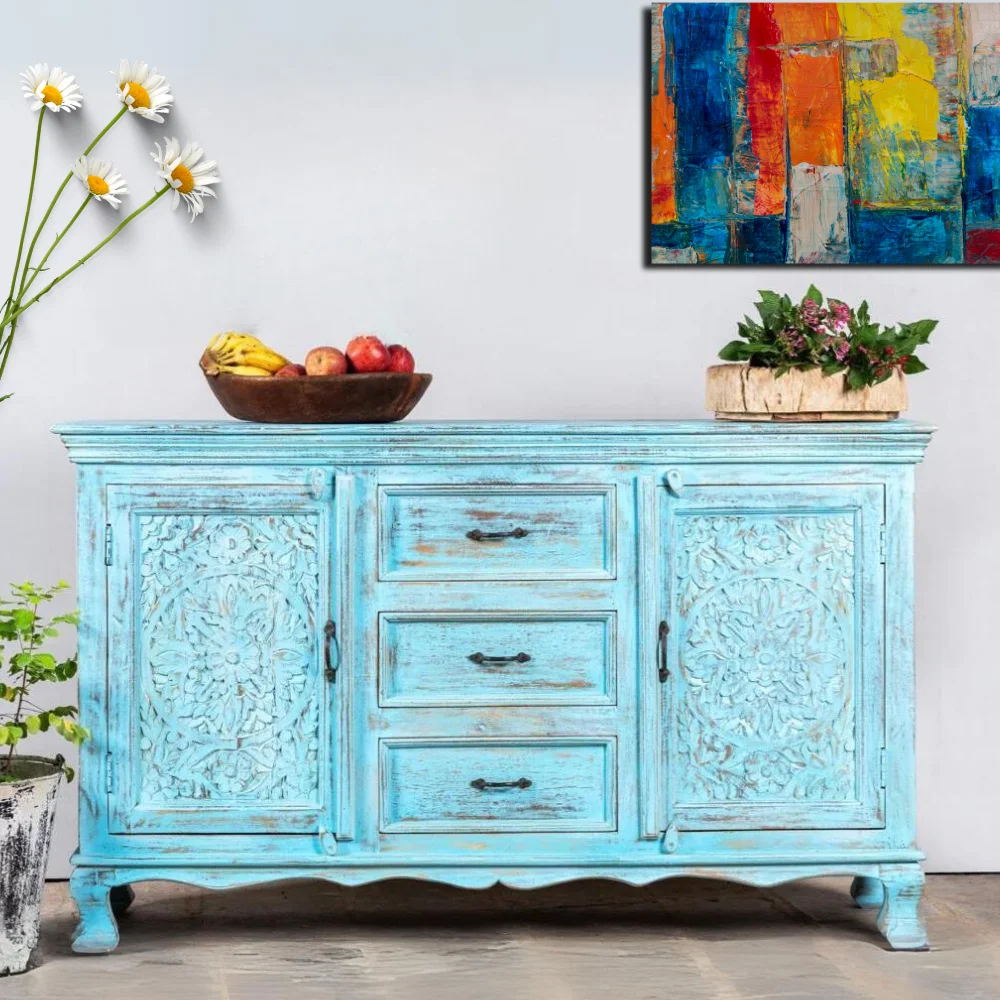 Floral Pattern Hand Carving Sideboard Floral Pattern Hand Carving Sideboard