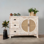 Hand Carving Sideboard With Rattan