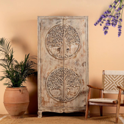 Tree Design Hand Carved Wardrobe