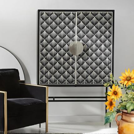 Bone Inlay Arrow Bar Cabinet