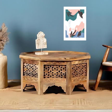 Hand Carved Octagonal Round Coffee Table