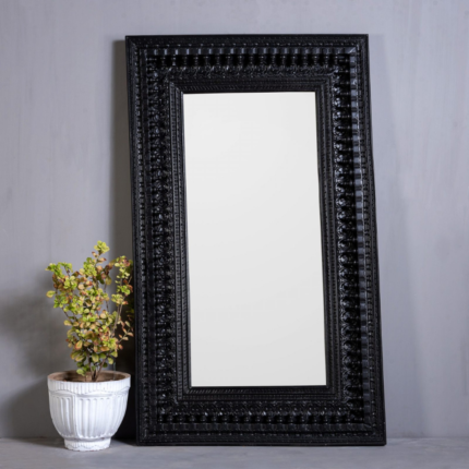 Hand Carved Black Spindle Mirror